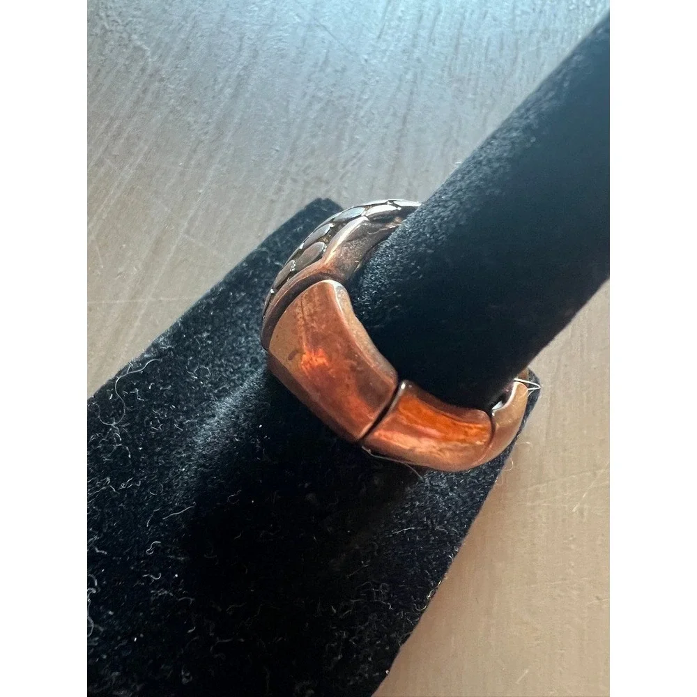 Dome Stretch Ring Copper Tone Lattice Statement Adjustable Metallic Industrial